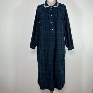 Lanz Of Salzburg Sz Small Nightgown Vintage Flannel Sleepshirt Blue Green Plaid